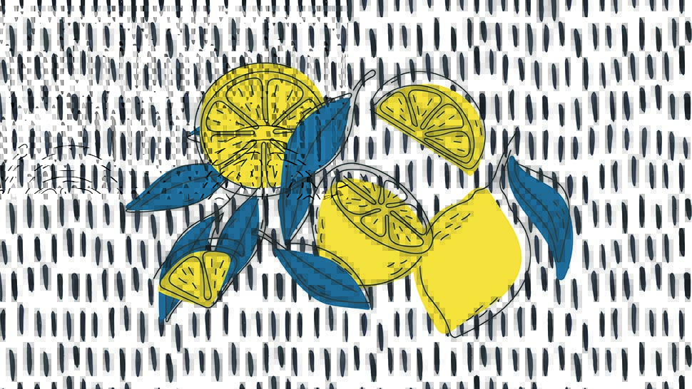 stylized lemons on a white background with black dashes