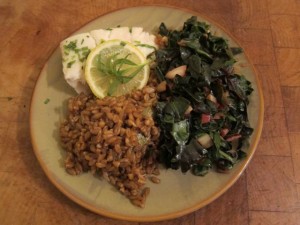 A Balanced Plate: Tarragon and Lemon Cod, Garlic Chard, Simple Steamed Barley