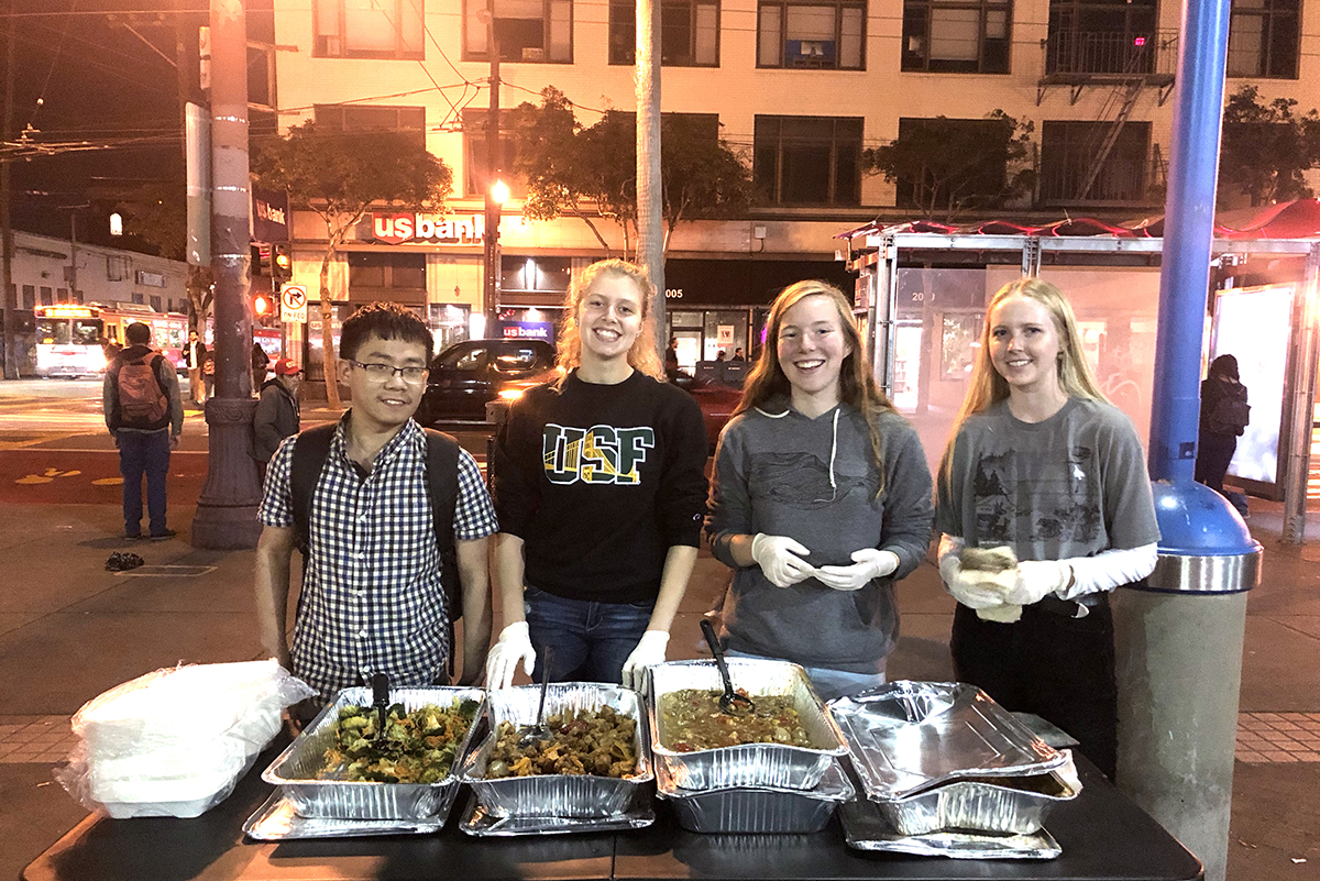 Food Recovery Network student volunteers handed out food in San Francisco’s Mission District